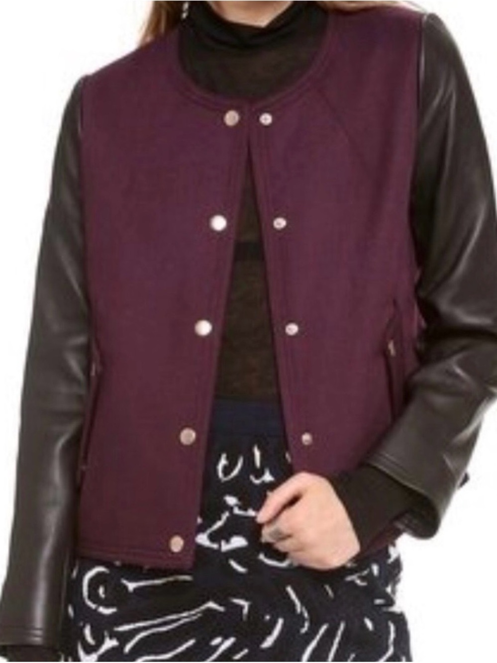 Club Monaco Wool & Lambskin Leather Varsity Bomber Jacket - Burgundy/Black